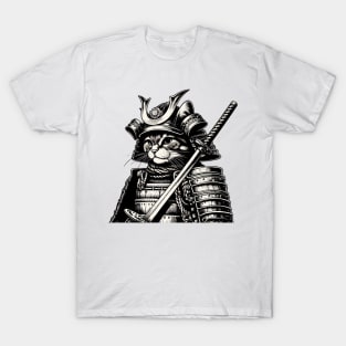 Cute Cat Samurai Portrait Ninja Japan Art T-Shirt